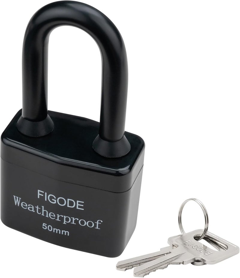 FIGODE ® Outdoor Waterproof Padlocks, Covered Heavy Duty Laminated Steel Locks, Large Sturdy Locks, 2.2 in. Wide, 4 Locks Same Key, Long Padlocks - Image 3